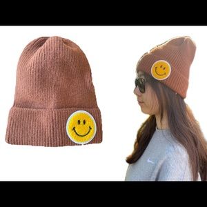 Brown Beanie Hats for Women, Smiley Face Beanie Hat